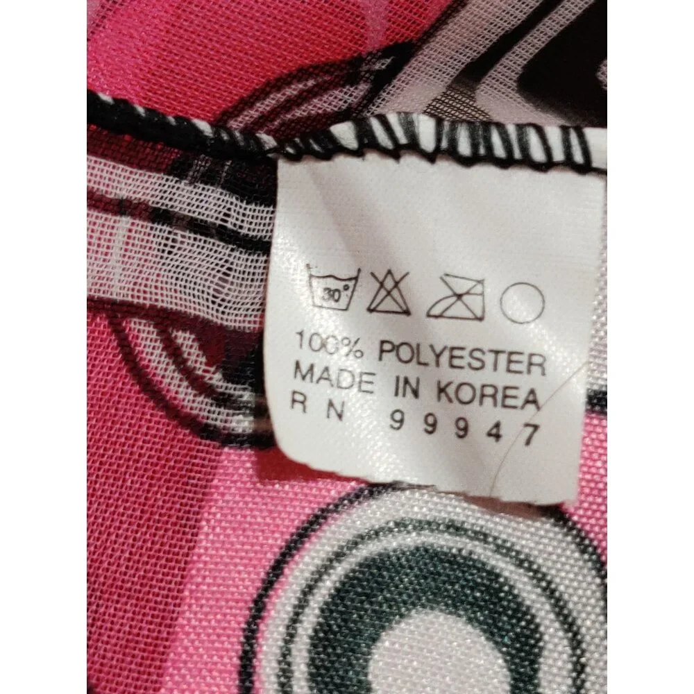 Womens Scarf Pink Black Geometric Print Lightweight Sheer Square Mod Retro Chic